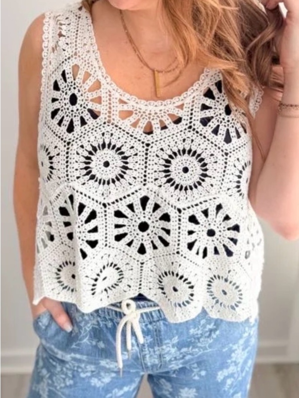 NWOT  ADORA White Crochet Tank Top